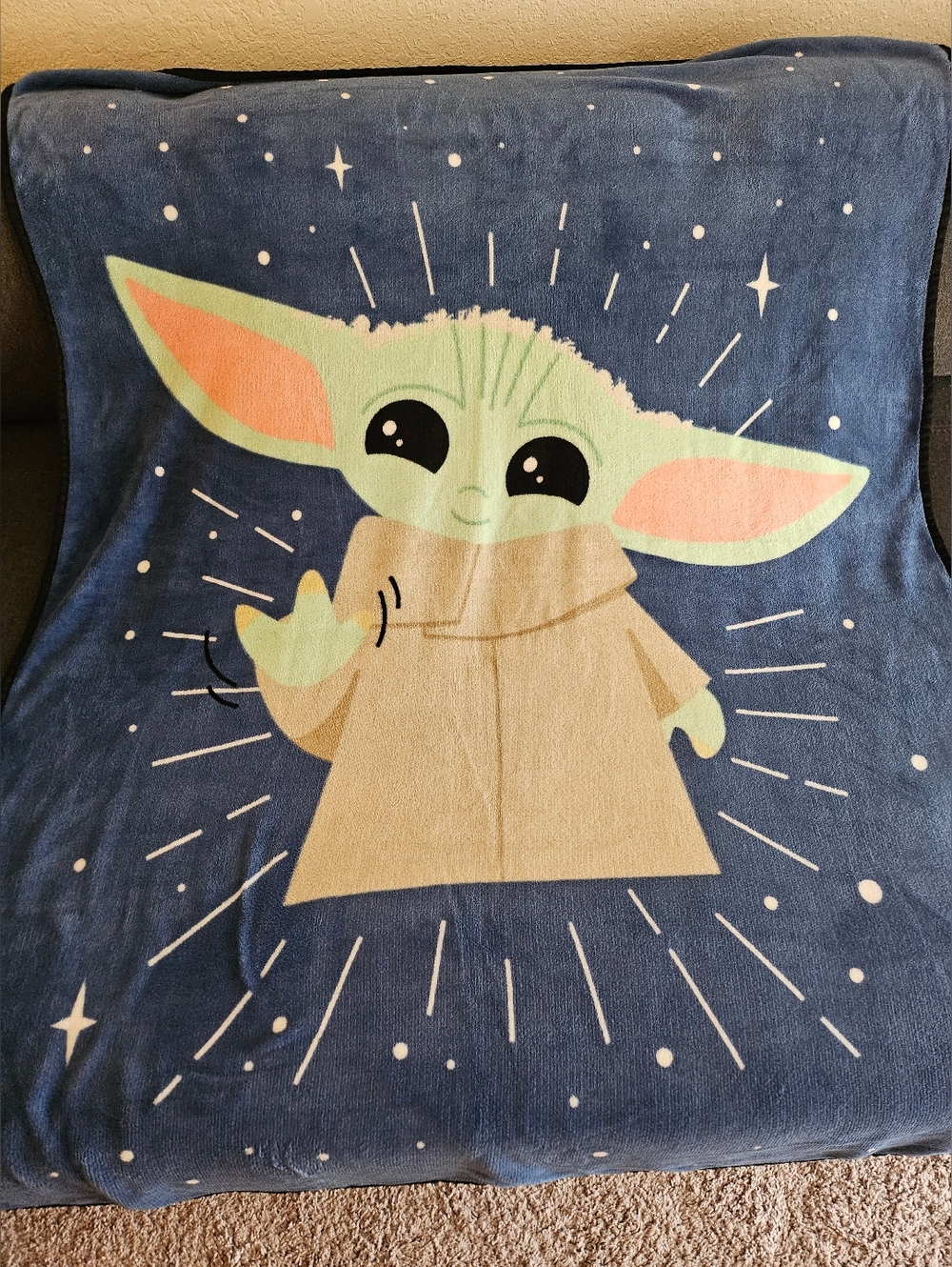 Star Wars Grogu Blue Beige Green Blanket Polyester STANDARD 100 by OEKO-TEX